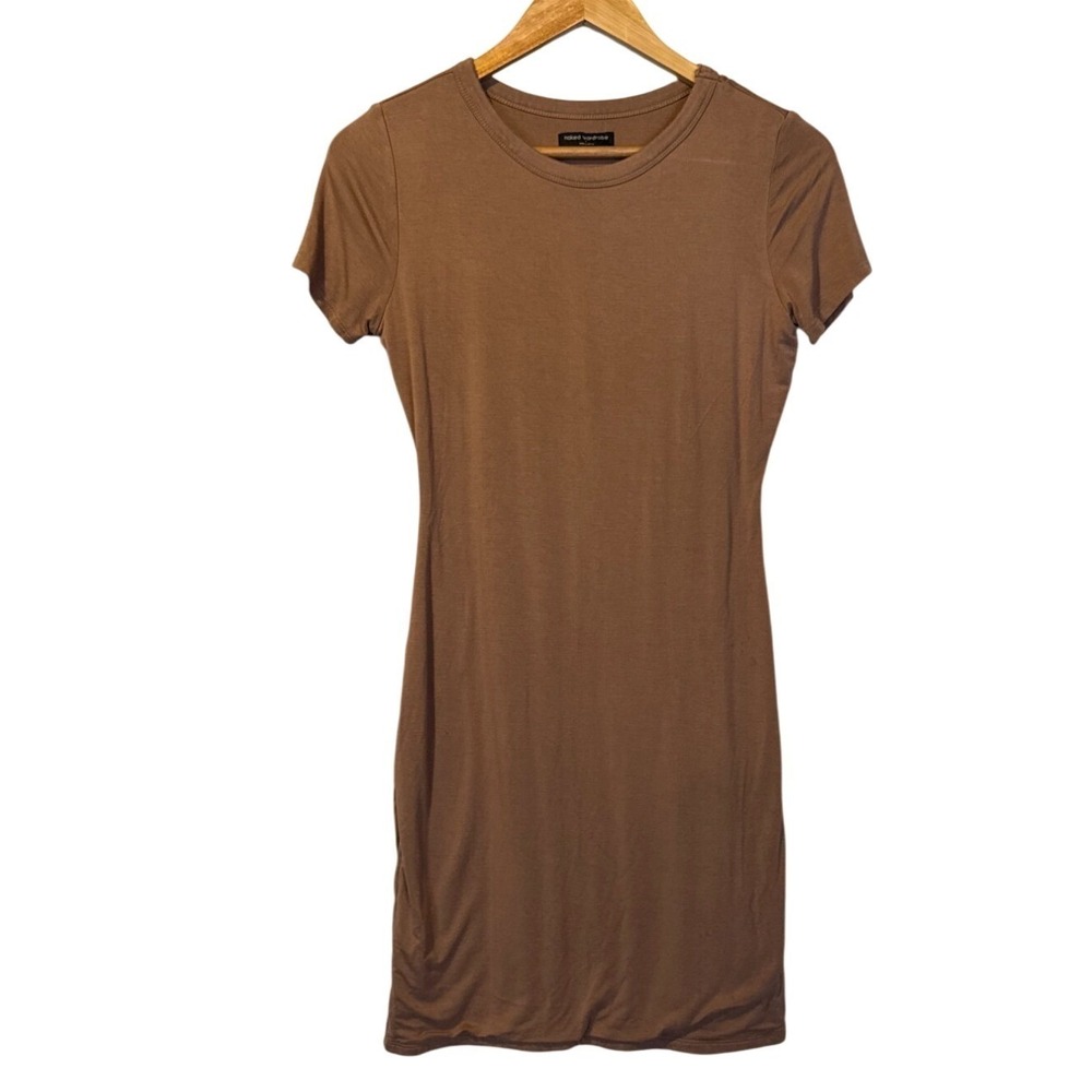 Naked Wardrobe‎ Brown Short Sleeve Bodycon Dress L Nude Minimalist